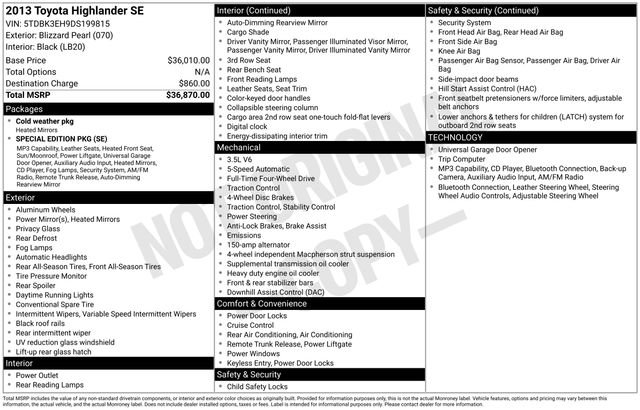 Used 2013 Toyota Highlander SE