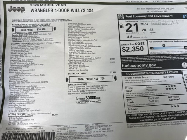 New 2026 Jeep Wrangler Unlimited Sport image 29