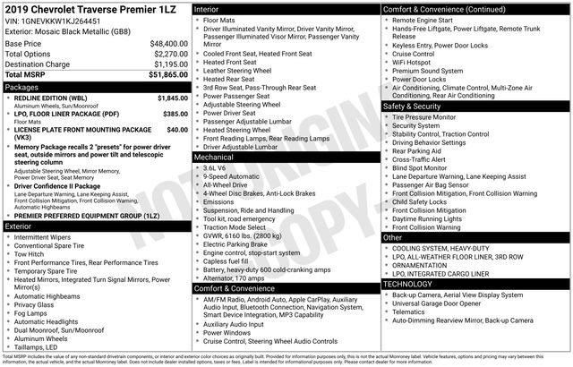 Used 2019 Chevrolet Traverse Premier w/ Redline Edition AWD/4WD image 30