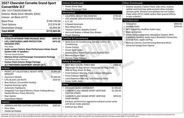 New 2027 Chevrolet Corvette Grand Sport w/ Stealth Interior Trim Package RWD image 4