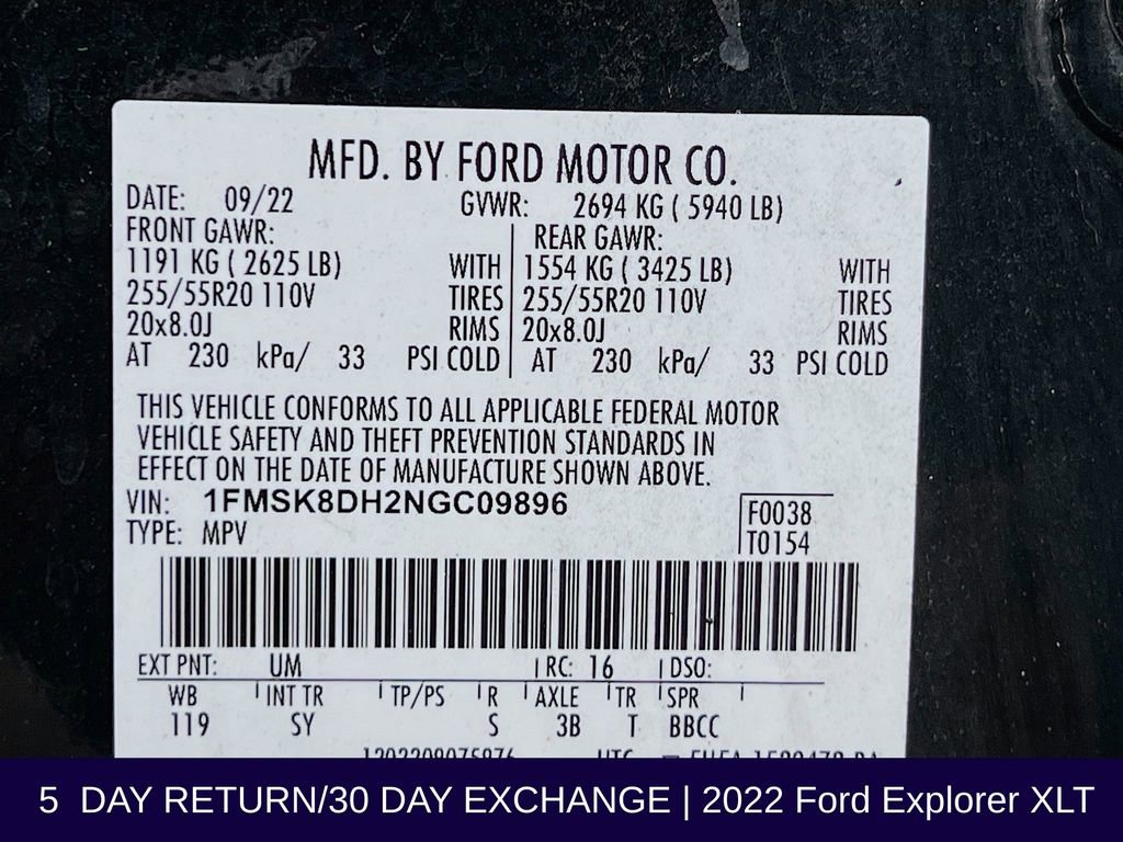 Used 2022 Ford Explorer XLT w/ Equipment Group 202A image 36