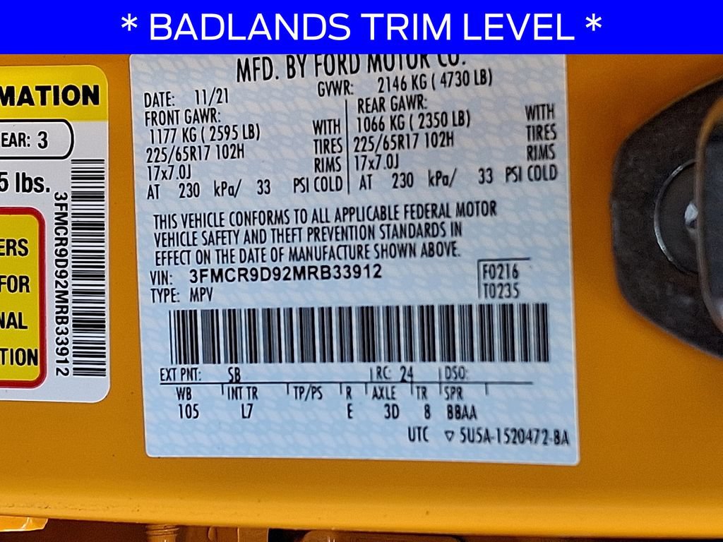 Certified 2021 Ford Bronco Sport Badlands AWD/4WD image 28
