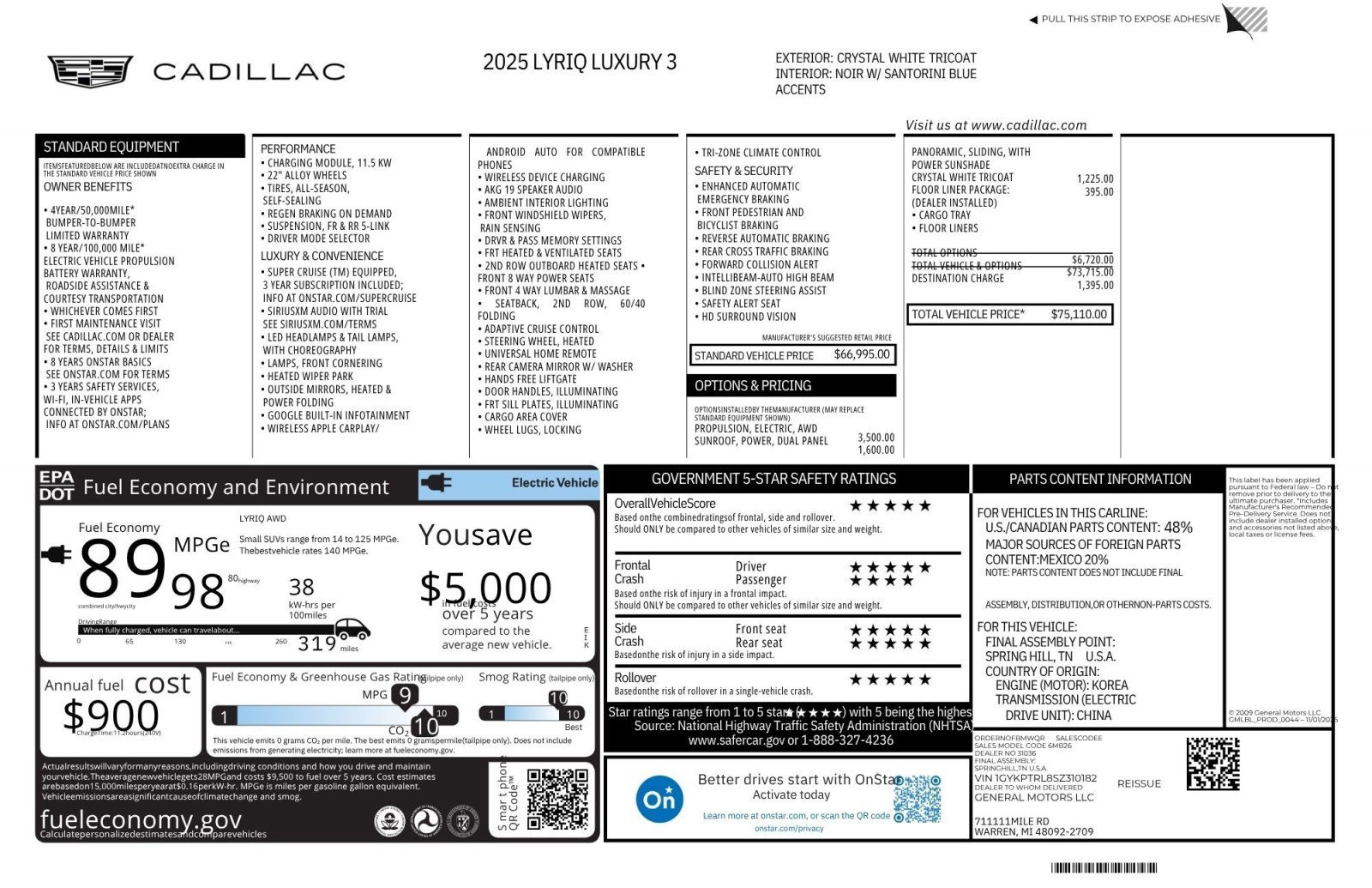 Used 2025 Cadillac Lyriq Luxury w/ LPO, Floor Liner Package AWD/4WD image 2