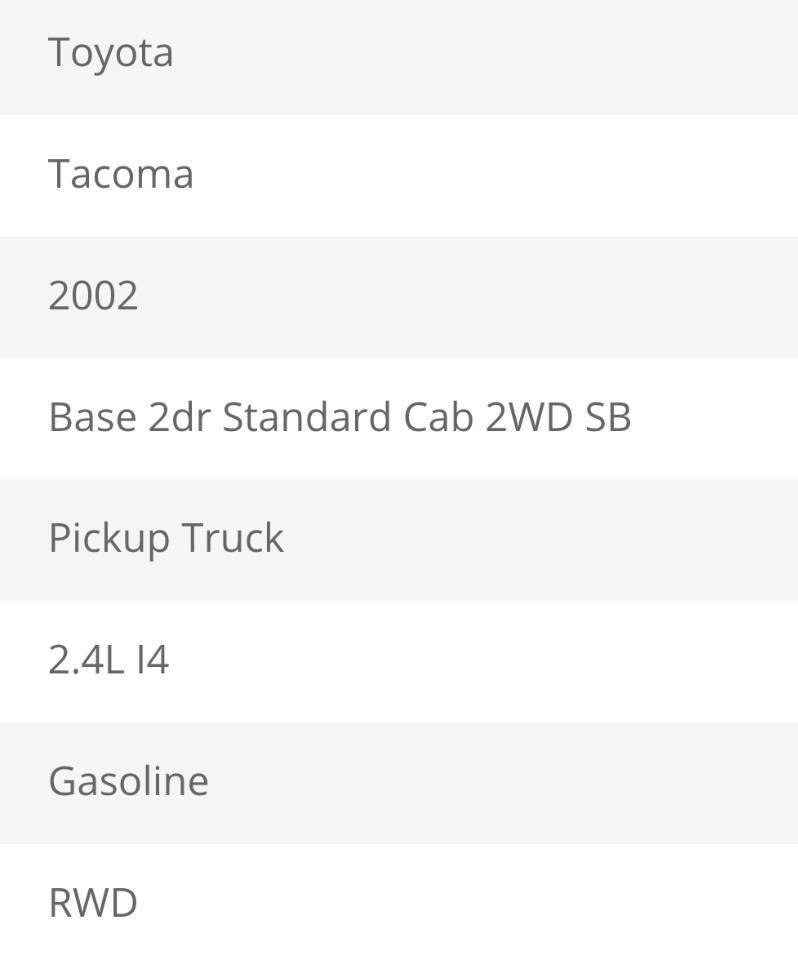 Used 2002 Toyota Tacoma 2WD Regular Cab w/ Enhancement Pkg
