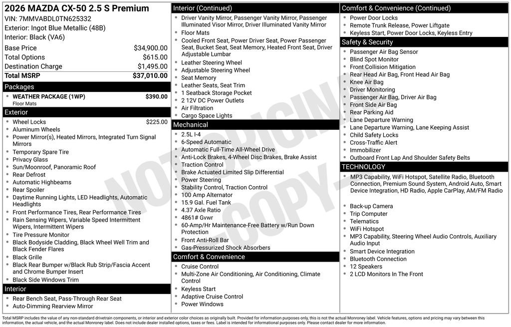 New 2026 MAZDA CX-50 AWD 2.5 S w/ Weather Package image 25