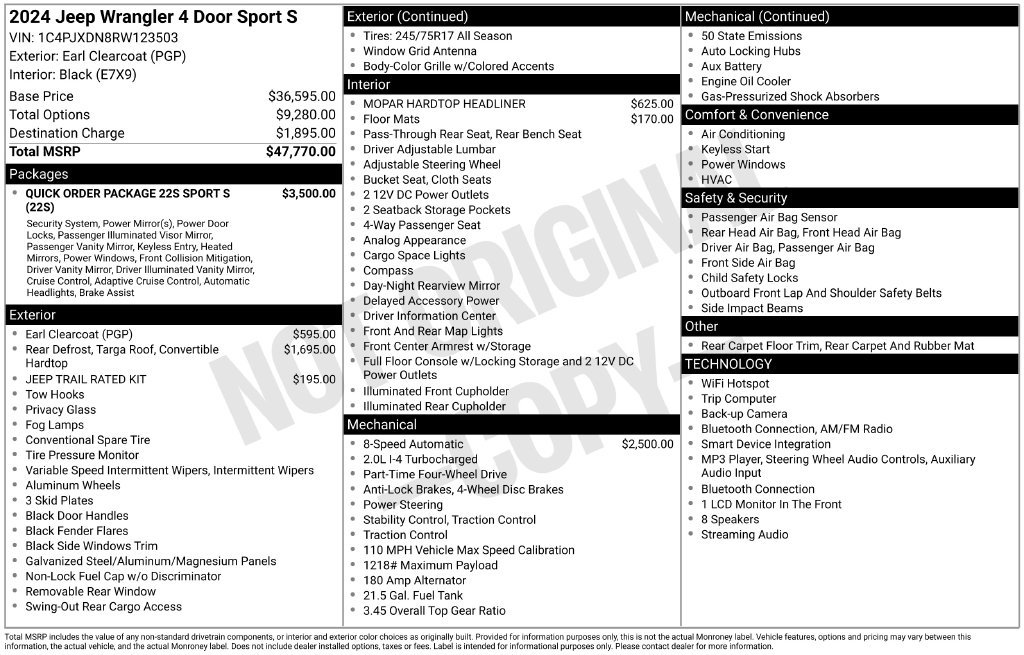 Used 2024 Jeep Wrangler Unlimited Sport AWD/4WD image 6