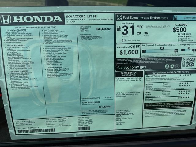 New 2026 Honda Accord SE image 11