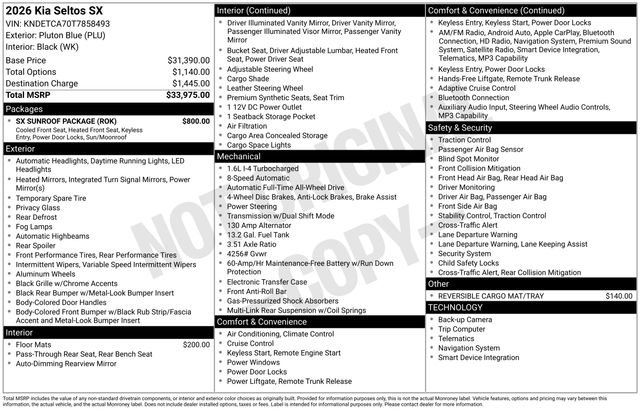 New 2026 Kia Seltos SX w/ SX Sunroof Package image 29