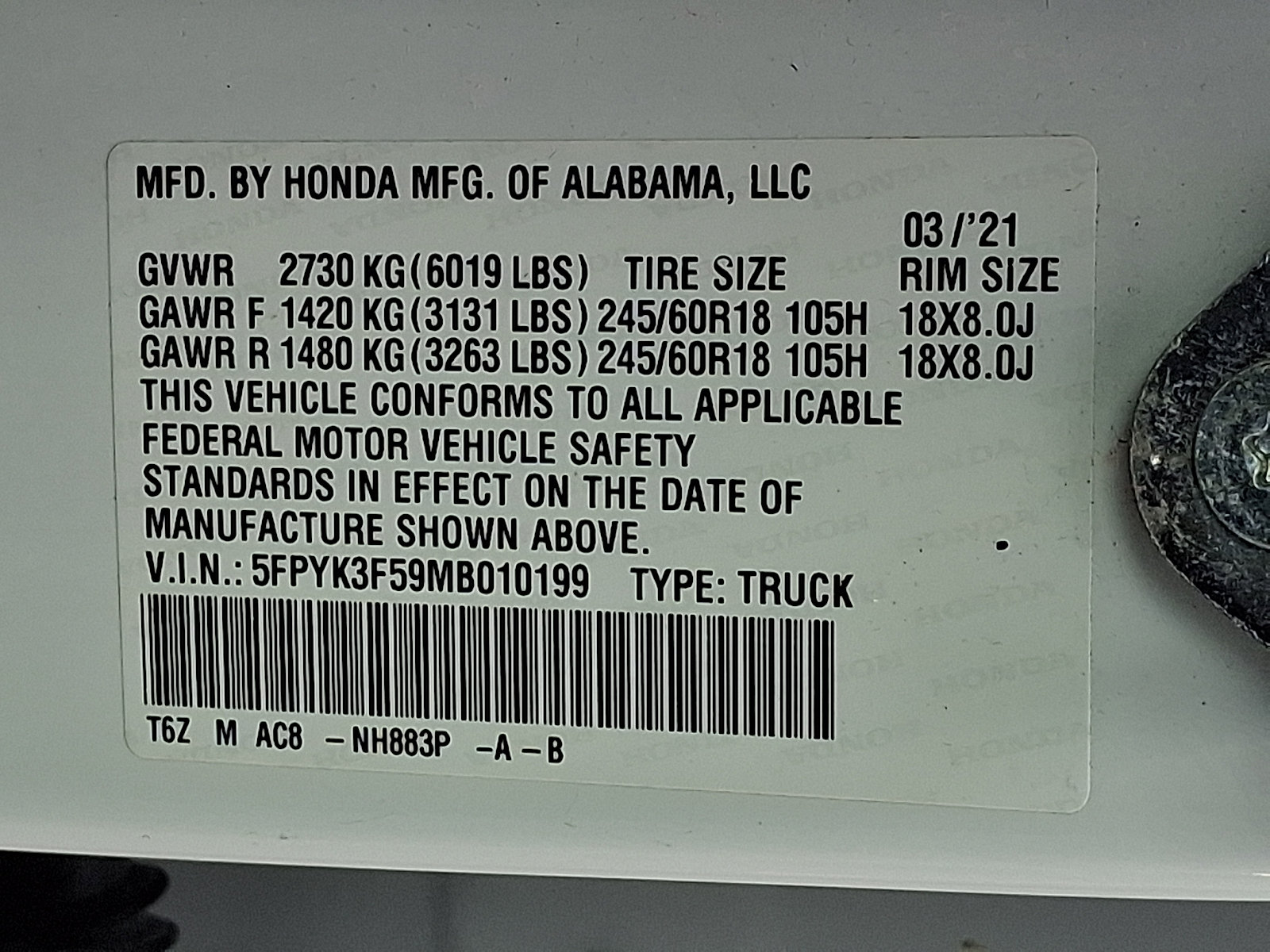 Certified 2021 Honda Ridgeline RTL image 29