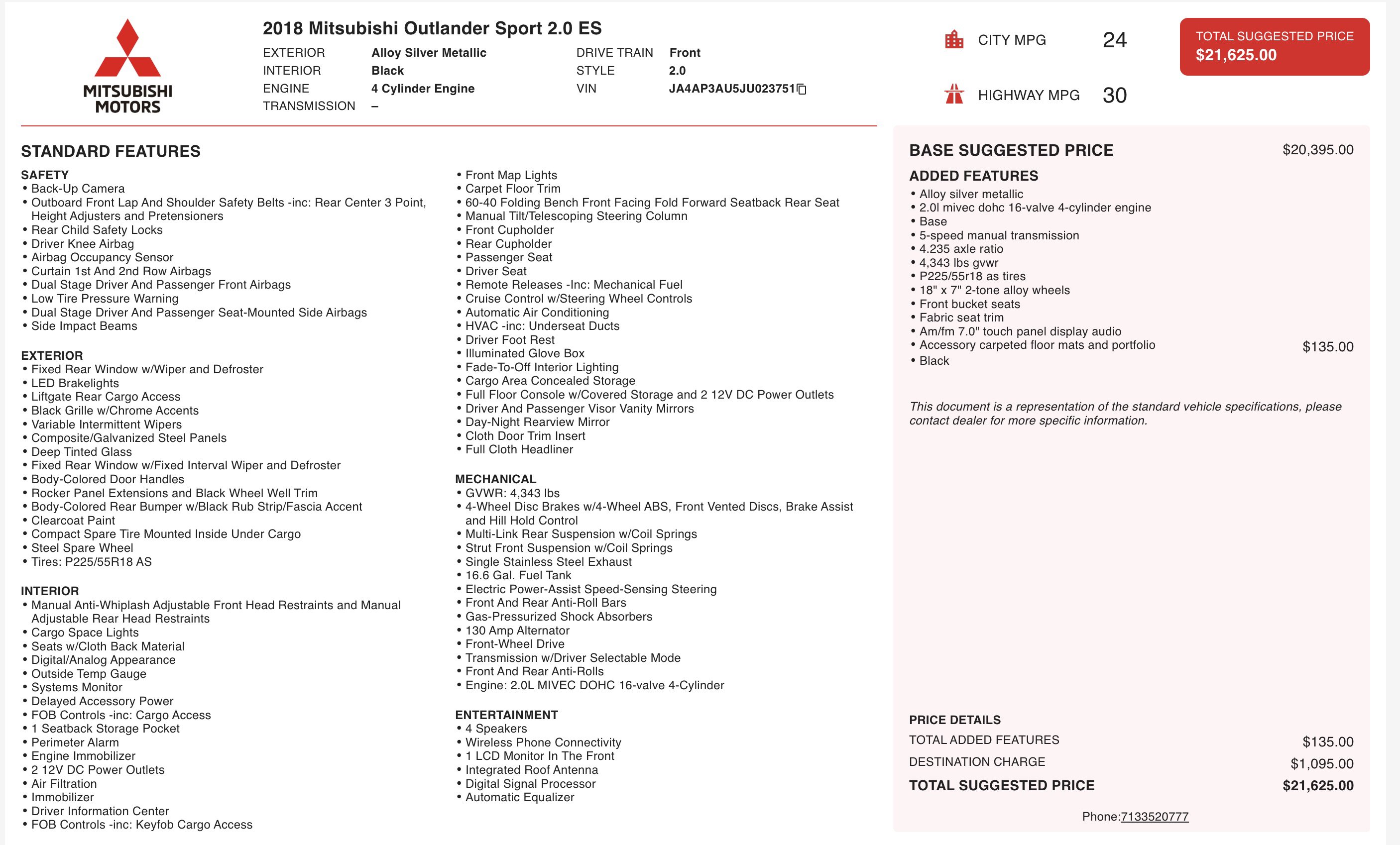 Used 2018 Mitsubishi Outlander Sport LE image 3