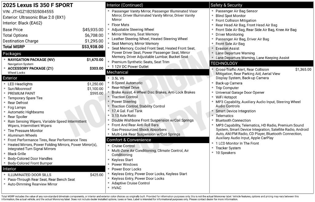 Used 2025 Lexus IS 350 F Sport w/ Navigation Package RWD image 48