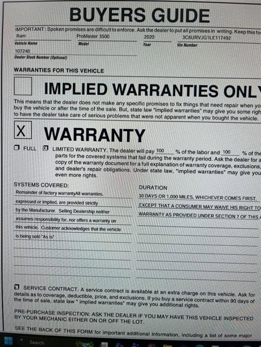 Used 2020 RAM ProMaster 3500 image 8