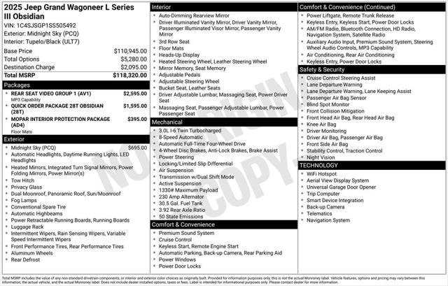 Certified 2025 Jeep Grand Wagoneer L Series III w/ Rear Seat Video Group 1 AWD/4WD image 29