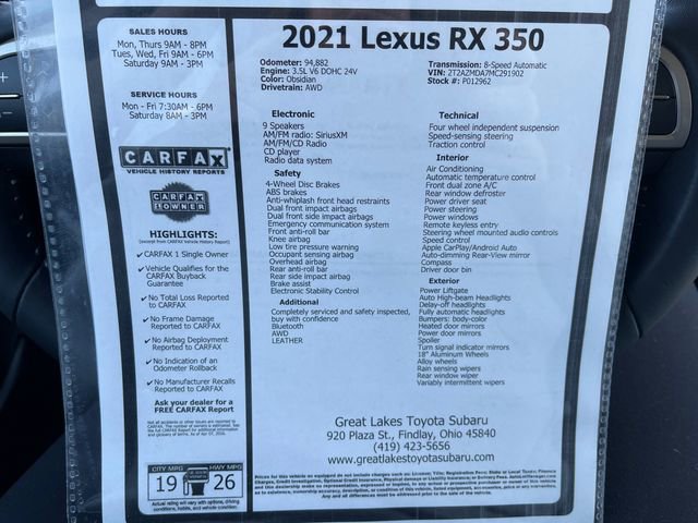 Used 2021 Lexus RX 350 AWD w/ Accessory Package image 27