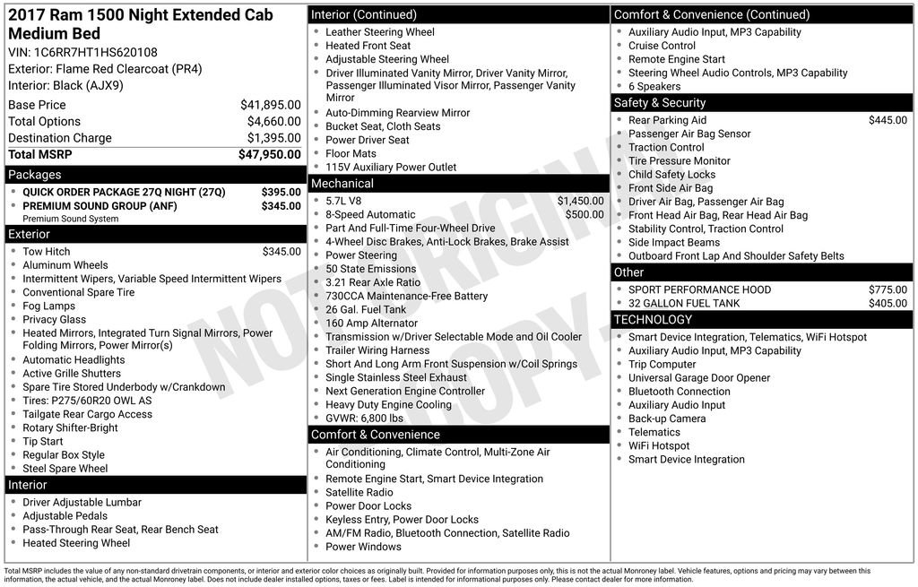 Used 2017 RAM 1500 Sport w/ Quick Order Package 27Q Night AWD/4WD image 15