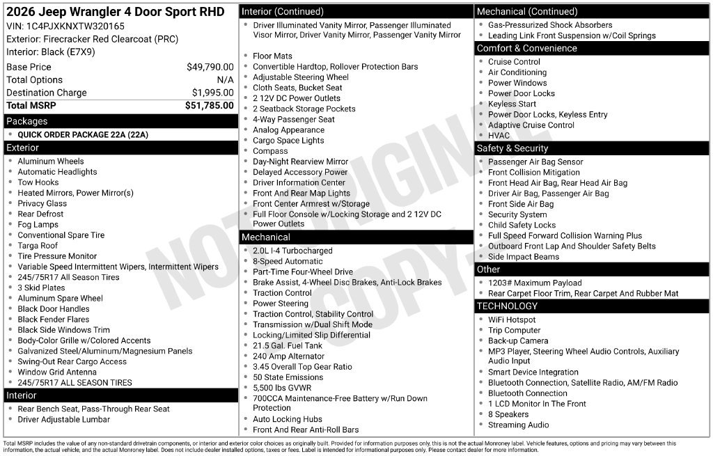 New 2026 Jeep Wrangler Unlimited Sport AWD/4WD image 5