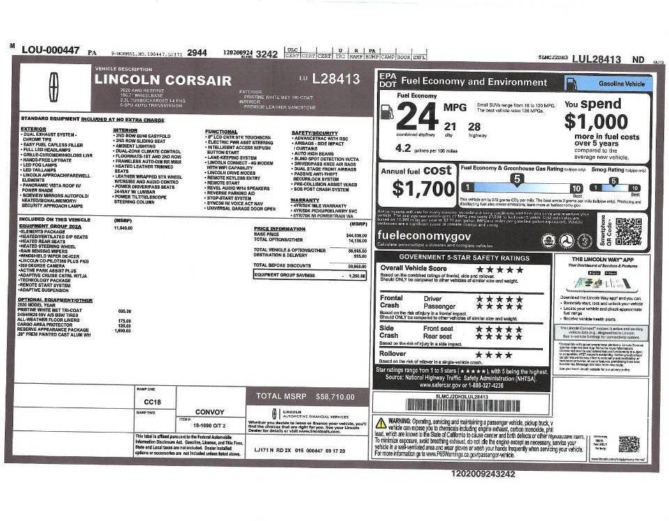 Used 2020 Lincoln Corsair Reserve w/ Equipment Group 202A image 2