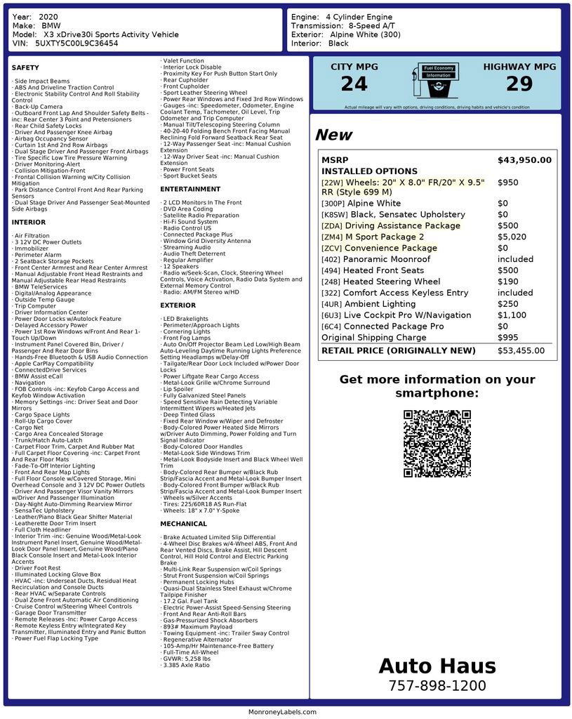 Used 2020 BMW X3 xDrive30i w/ M Sport Package 2 image 3