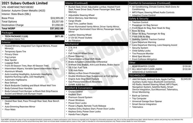 Used 2021 Subaru Outback Limited w/ Tech Package 2 image 53