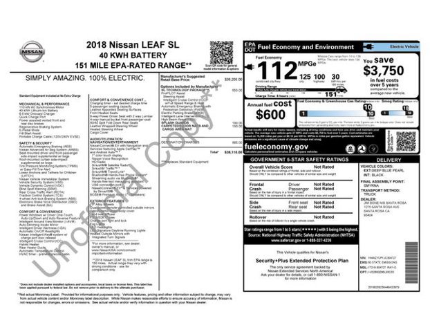 Used 2018 Nissan Leaf SL w/ SL Technology Package FWD image 2