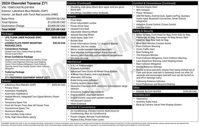 Used 2024 Chevrolet Traverse Z71 w/ LPO, Floor Liner Package image 7