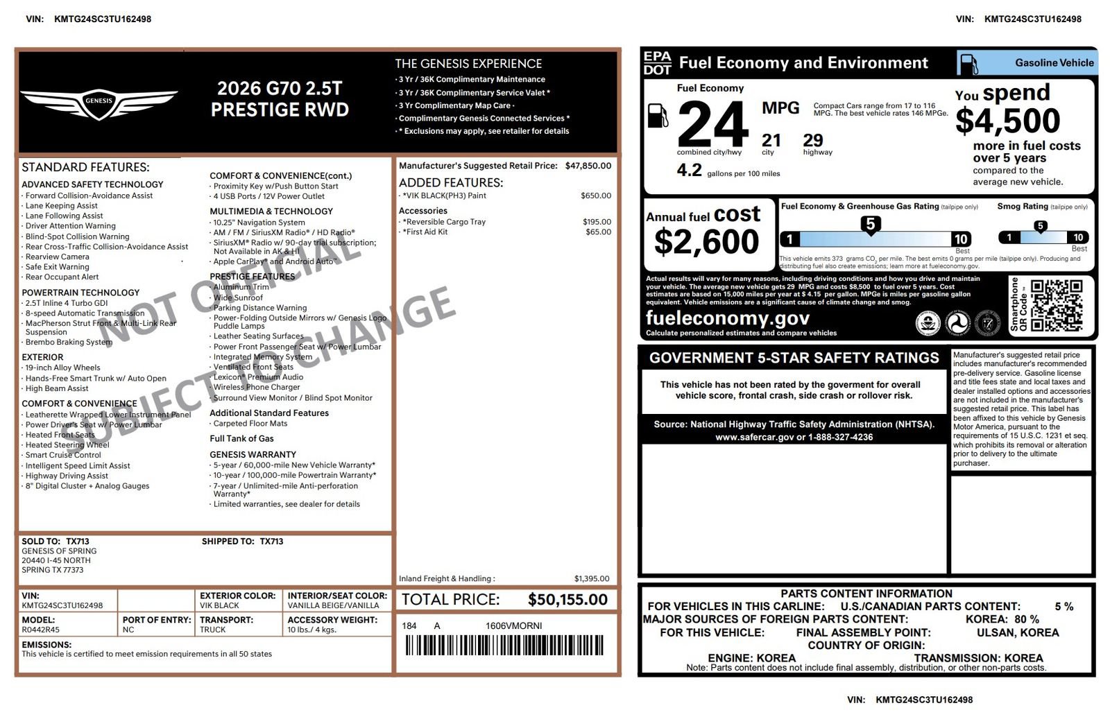 Certified 2026 Genesis G70 2.5T Prestige RWD image 3