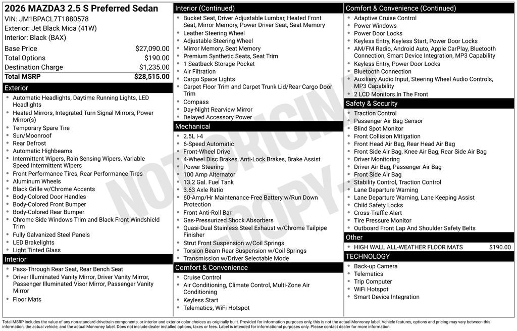 New 2026 MAZDA MAZDA3 2.5 S Sedan w/ Preferred Pkg FWD image 3