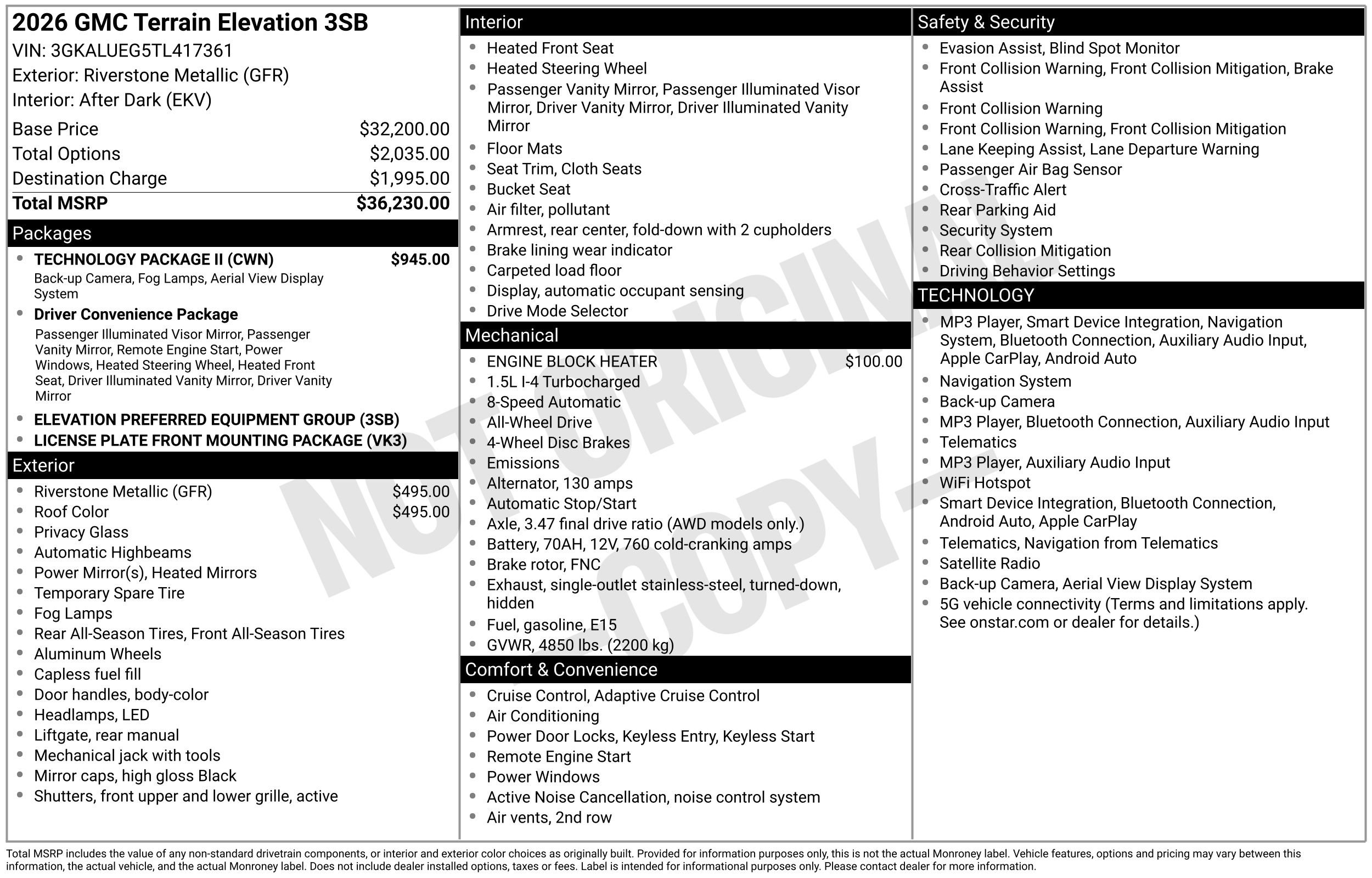 New 2026 GMC Terrain Elevation w/ Technology Package II AWD/4WD image 3