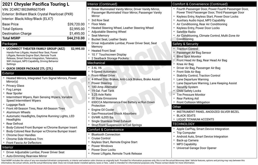 Used 2021 Chrysler Pacifica Touring-L w/ Uconnect Theater Family Group image 3