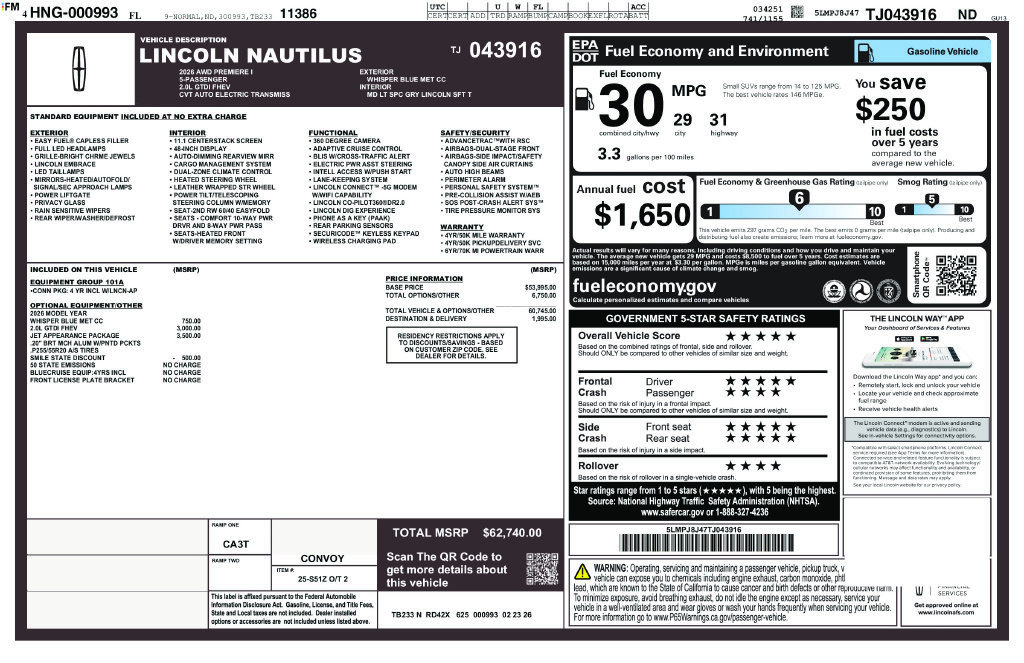 New 2026 Lincoln Nautilus Premier w/ Jet Appearance Package AWD/4WD image 26