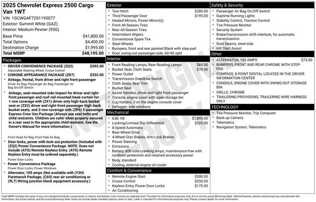 New 2025 Chevrolet Express 2500 Work Van w/ Driver Convenience Package image 19