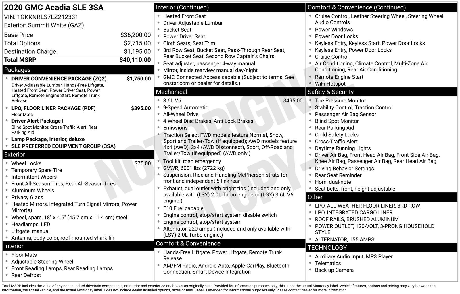 Used 2020 GMC Acadia SLE w/ Driver Convenience Package image 6