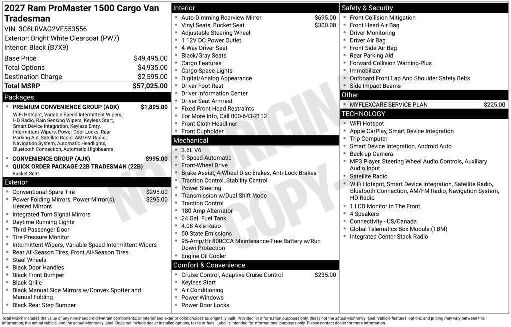 New 2027 RAM ProMaster 1500 w/ Premium Convenience Group FWD image 2