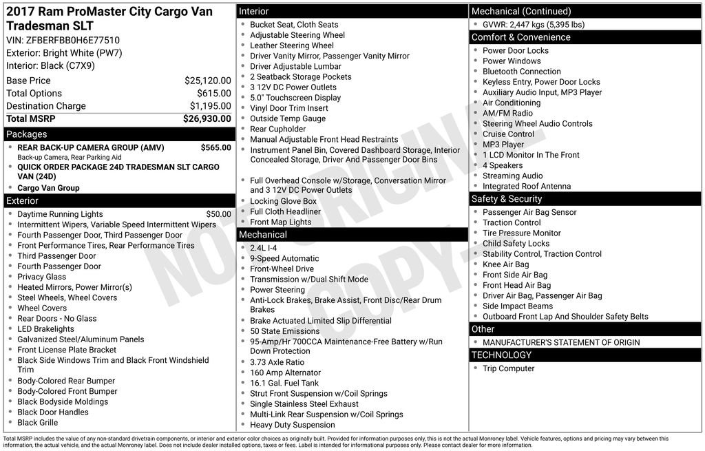 Used 2017 RAM ProMaster City Tradesman SLT w/ Rear Back-up Camera Group image 17
