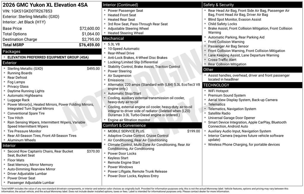 New 2026 GMC Yukon XL Elevation RWD image 18