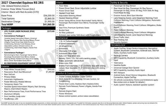 New 2027 Chevrolet Equinox RS w/ LPO, Floor Liner Package AWD/4WD image 5