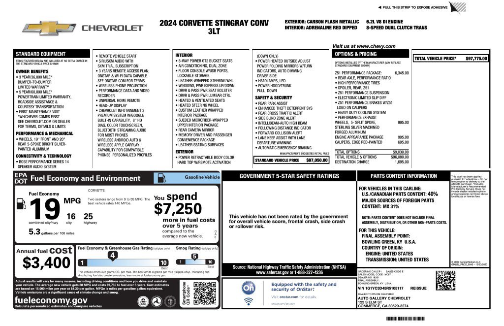 Used 2024 Chevrolet Corvette Stingray Premium Conv w/ Z51 Performance Package image 72