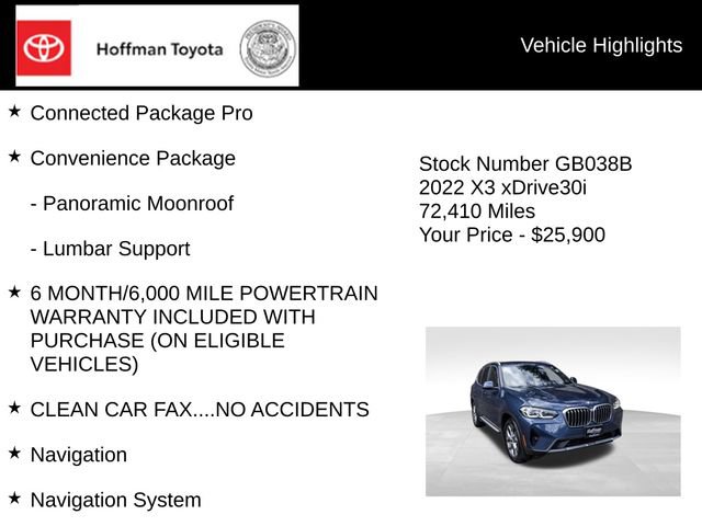 Used 2022 BMW X3 xDrive30i w/ Convenience Package AWD/4WD image 5