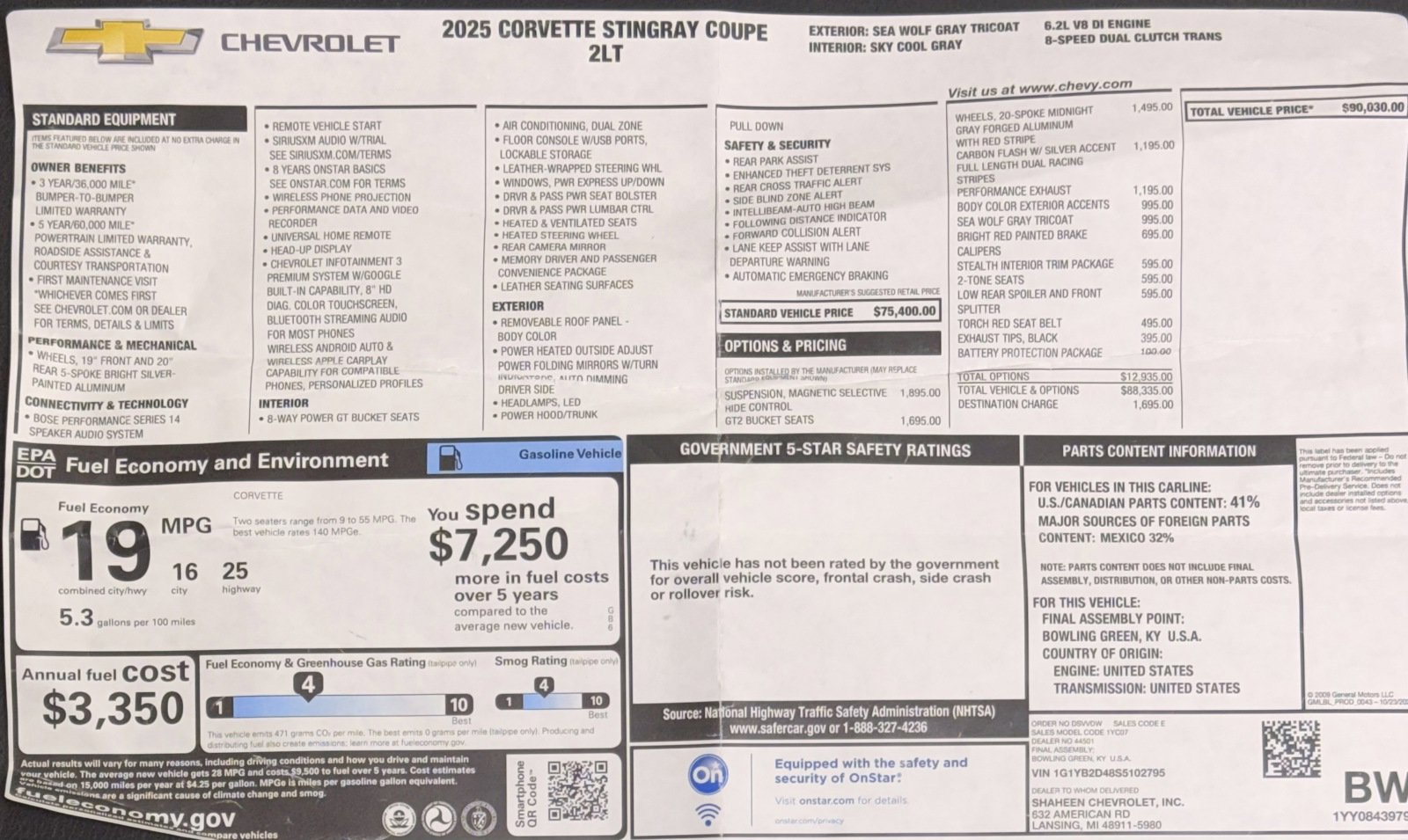 Used 2025 Chevrolet Corvette Stingray Preferred Cpe w/ Stealth Interior Trim Package RWD image 48