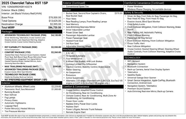 Used 2025 Chevrolet Tahoe RST w/ Advanced Technology Package AWD/4WD image 20