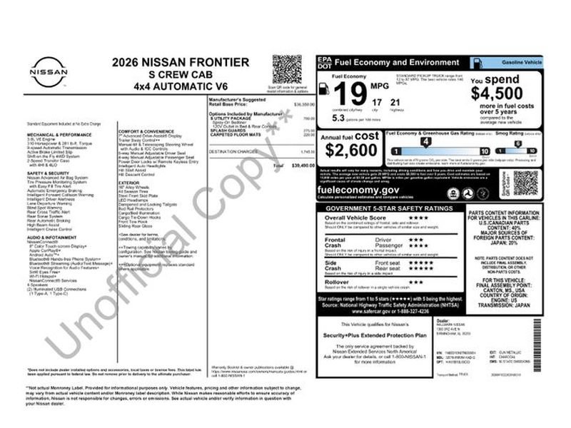 New 2026 Nissan Frontier S w/ S Utility Package AWD/4WD image 1