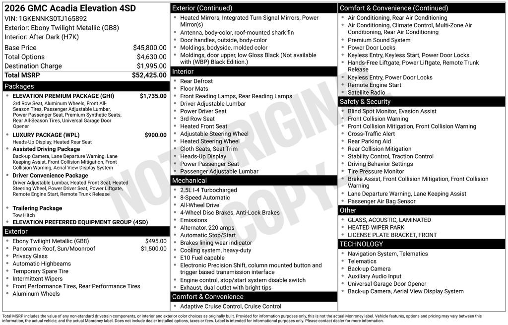New 2026 GMC Acadia Elevation w/ Elevation Premium Package AWD/4WD image 5