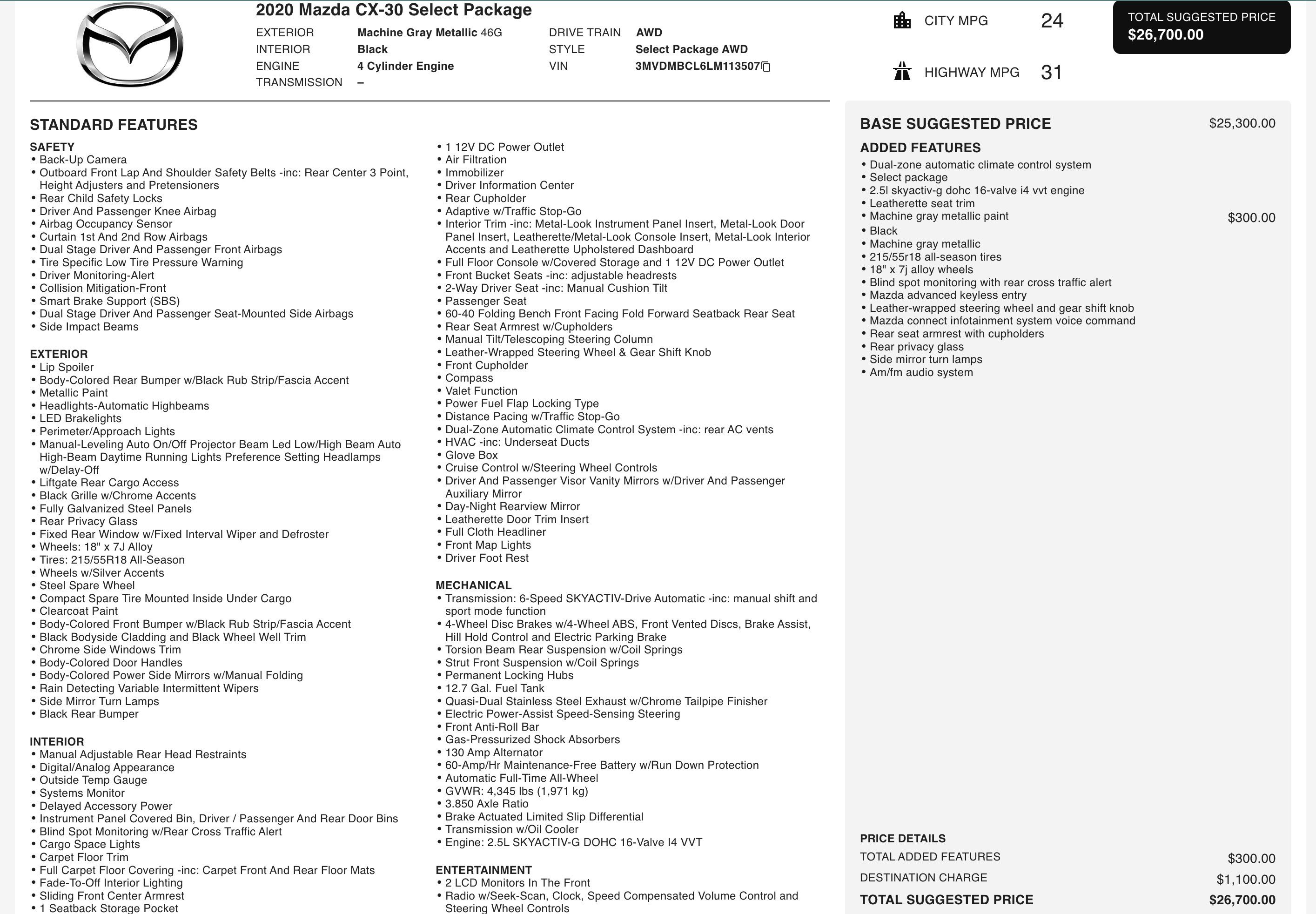 Used 2020 MAZDA CX-30 AWD w/ Select Package image 2