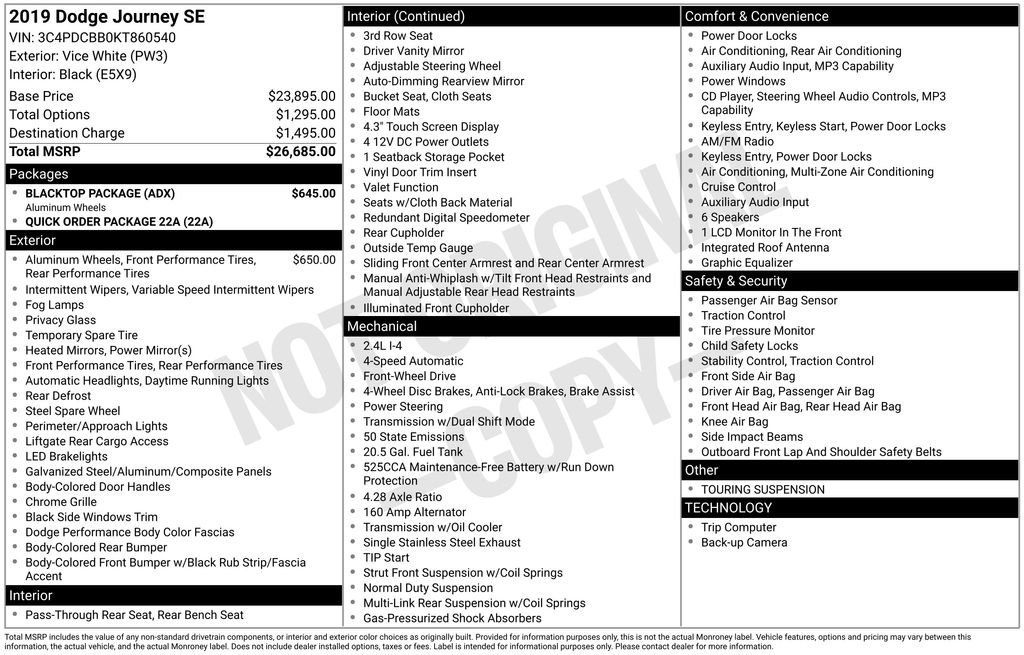 Used 2019 Dodge Journey SE w/ Blacktop Package FWD image 11