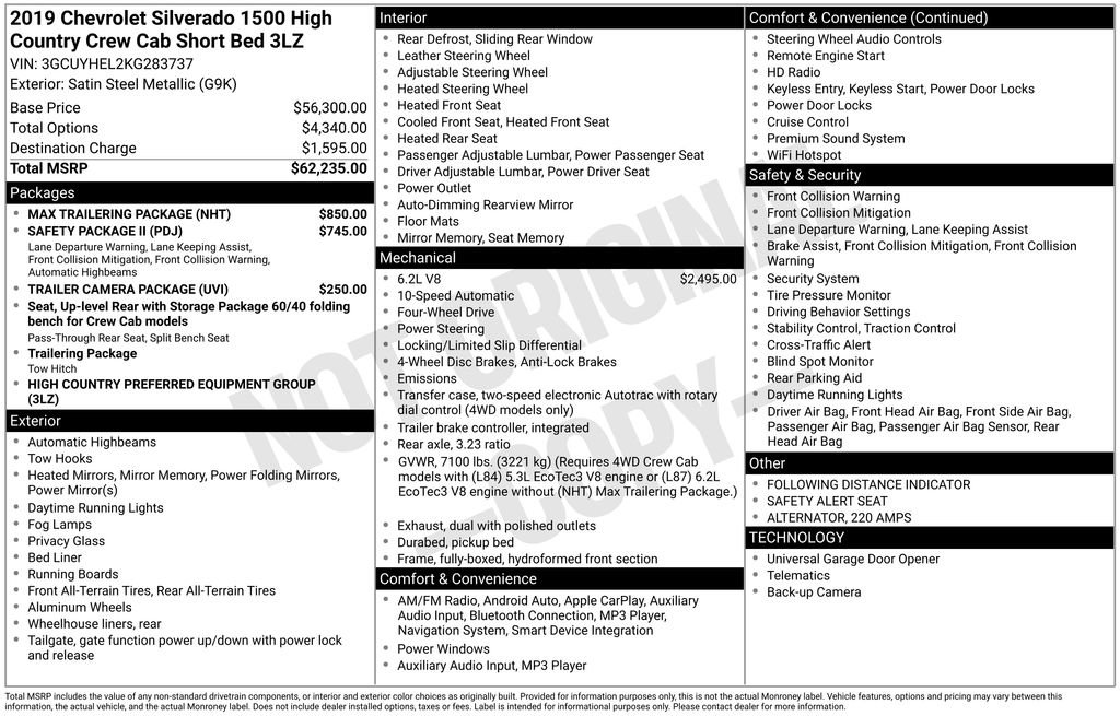 Used 2019 Chevrolet Silverado 1500 High Country w/ Max Trailering Package image 2