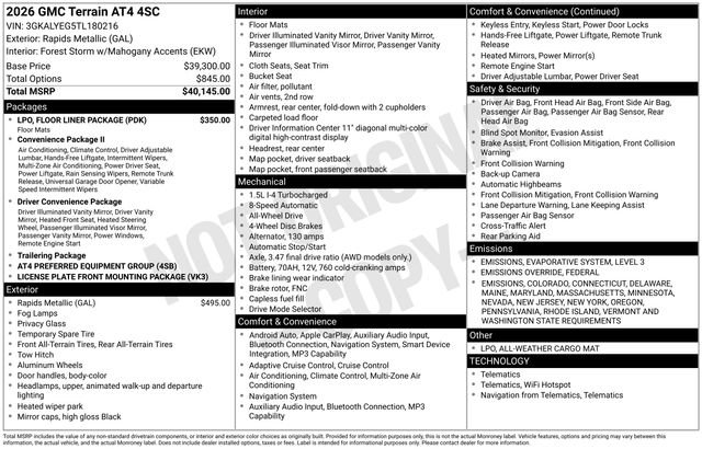 New 2026 GMC Terrain AT4 w/ LPO, Floor Liner Package image 28