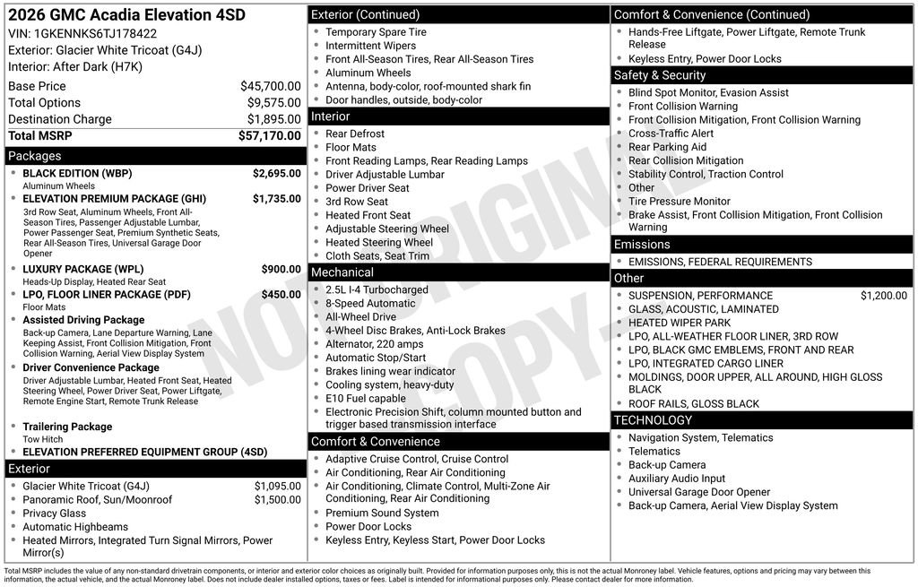 New 2026 GMC Acadia Elevation w/ Black Edition image 38