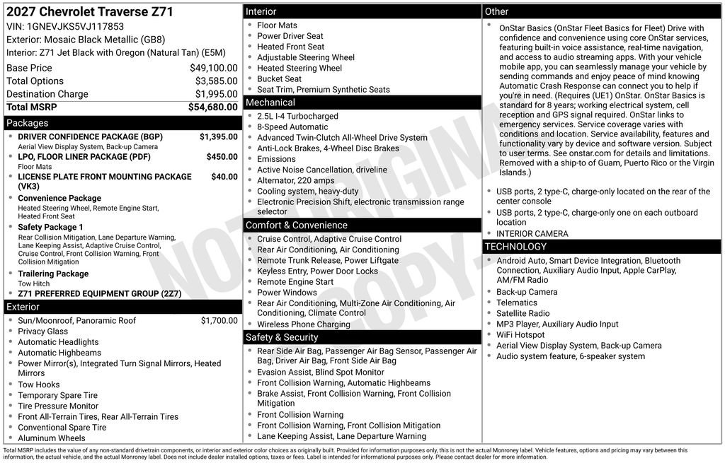 New 2027 Chevrolet Traverse Z71 w/ Driver Confidence Package AWD/4WD image 36