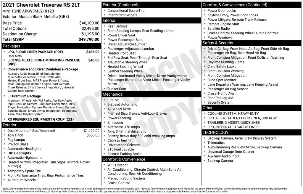 Certified 2021 Chevrolet Traverse RS w/ LPO, Floor Liner Package AWD/4WD image 2