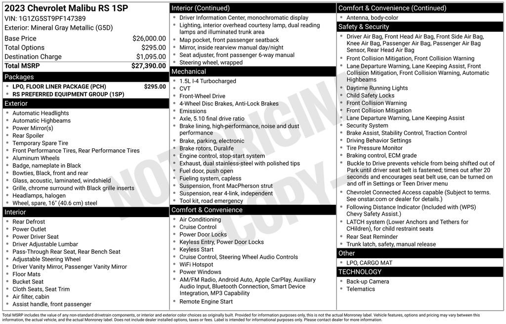 Used 2023 Chevrolet Malibu RS w/ LPO, Floor Liner Package FWD image 4